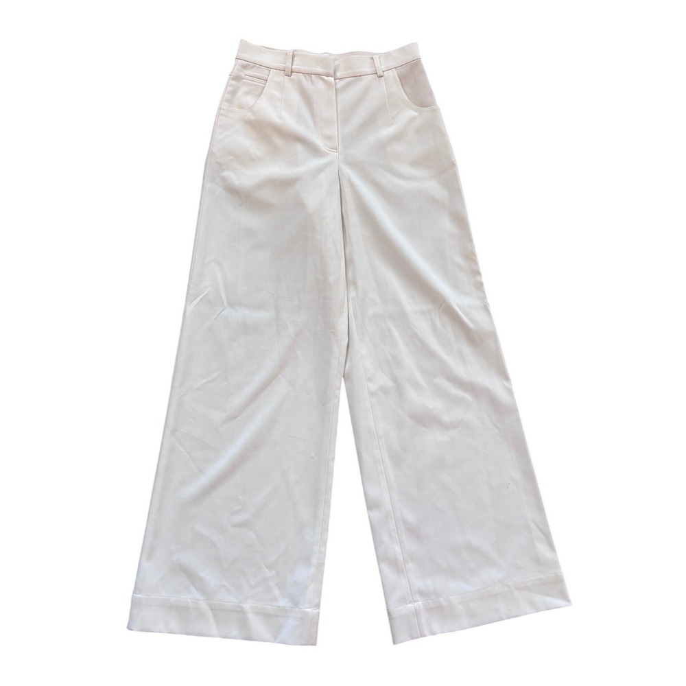 LVIR Off White Wide Leg Wool Blend Trousers High Waisted Pants Cream Small LV21S